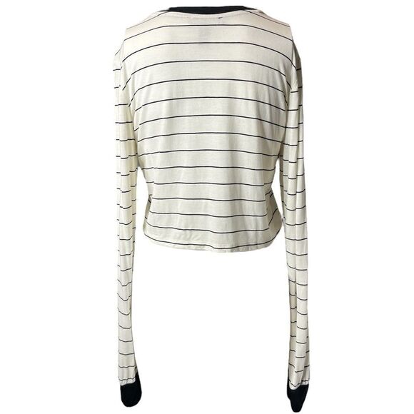 Forever 21 Soft Horizontal Striped Long Sleeve Crop Top White & Black Small - Picture 4 of 4